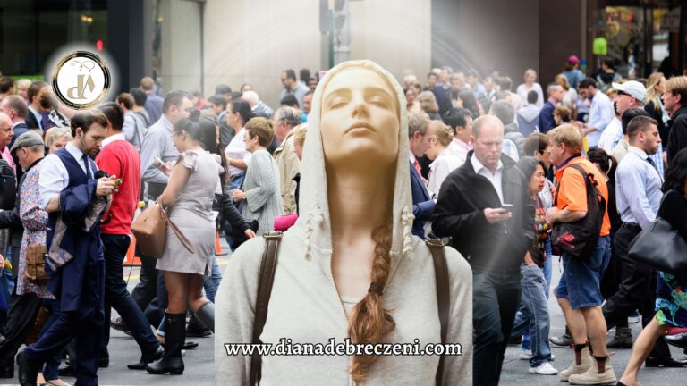 Woman practicing mindfulness with eyes closed in a busy city street, representing the best short mindfulness techniques for busy lifestyles.