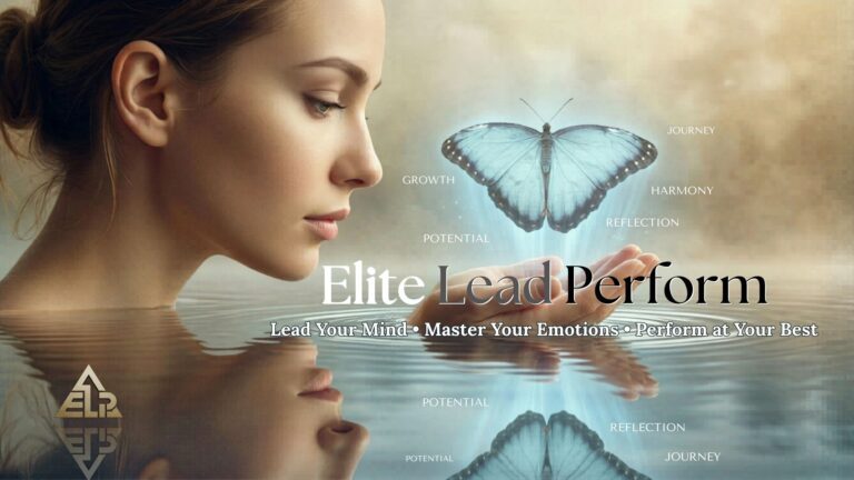 Artistic image of a person gazing into water and a butterfly, symbolizing self-reflection, clarity, and personal growth connected to the coaching approach of Elite Lead Perform